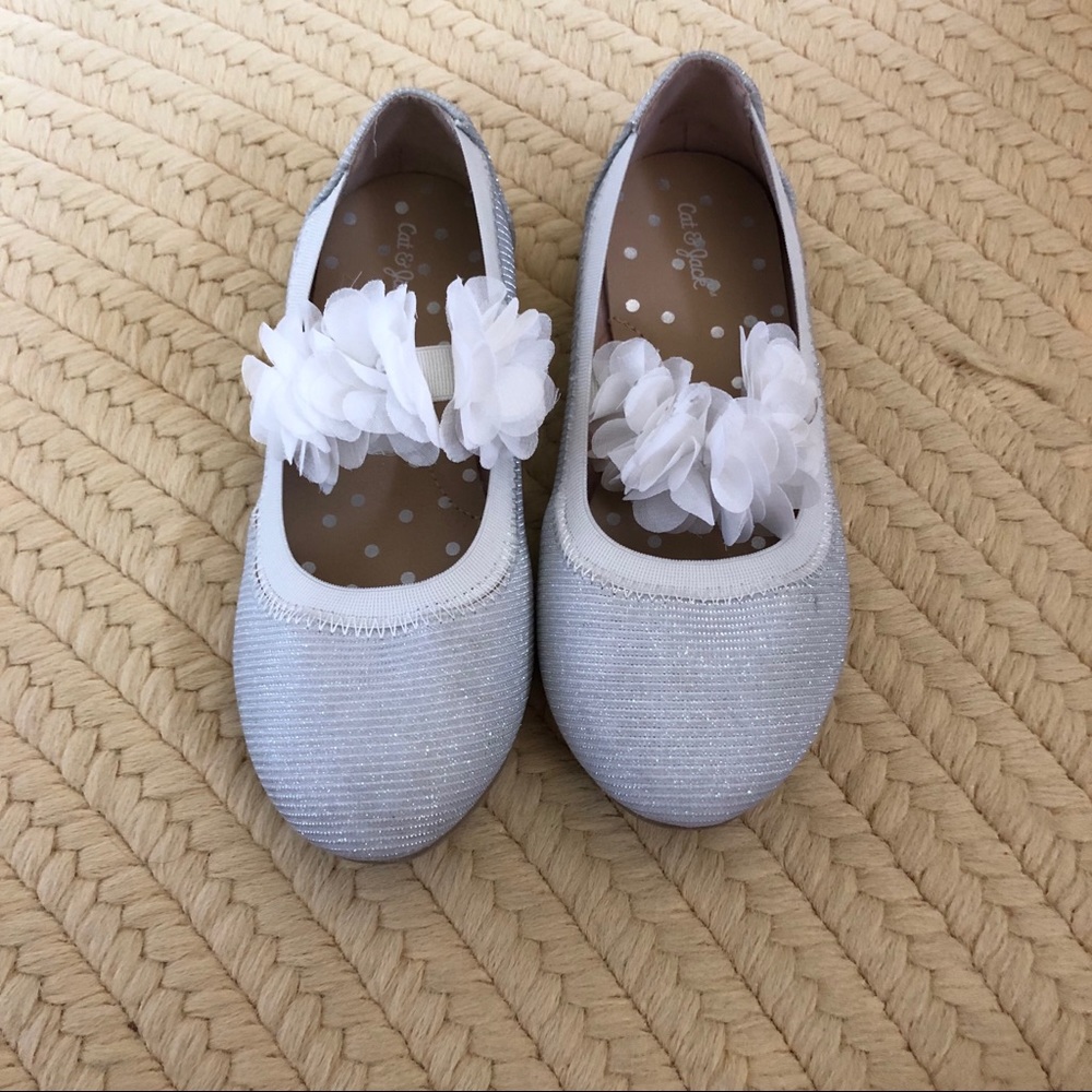 Toddler girl white sparkle flats.